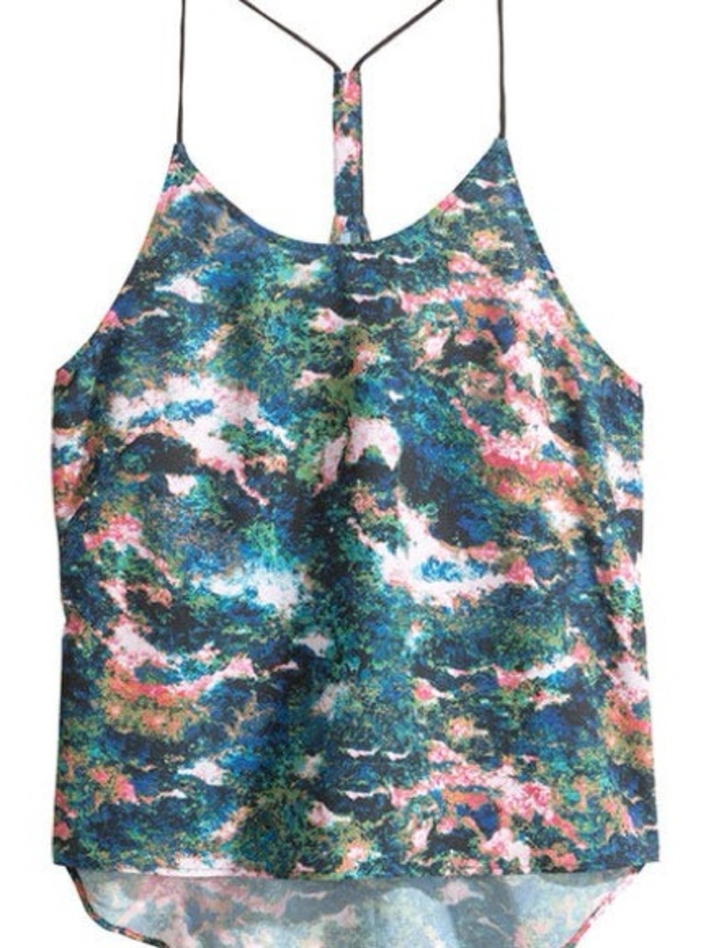 H&M| Multicolour Abstract Marbled Print T-Back Spaghetti Strap Cami Blouse Sz 6
